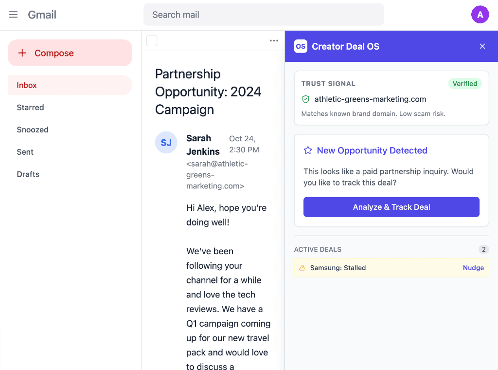 Gmail Partnership Integration with deal intelligence and sender verification